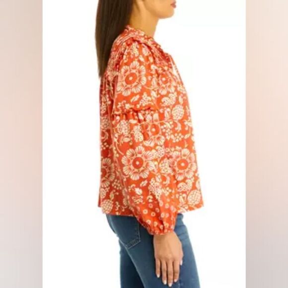 Wonderly Orange and White Ruffled Tie Front Cotton Blouse Top Size XL NWT - Picture 15 of 16